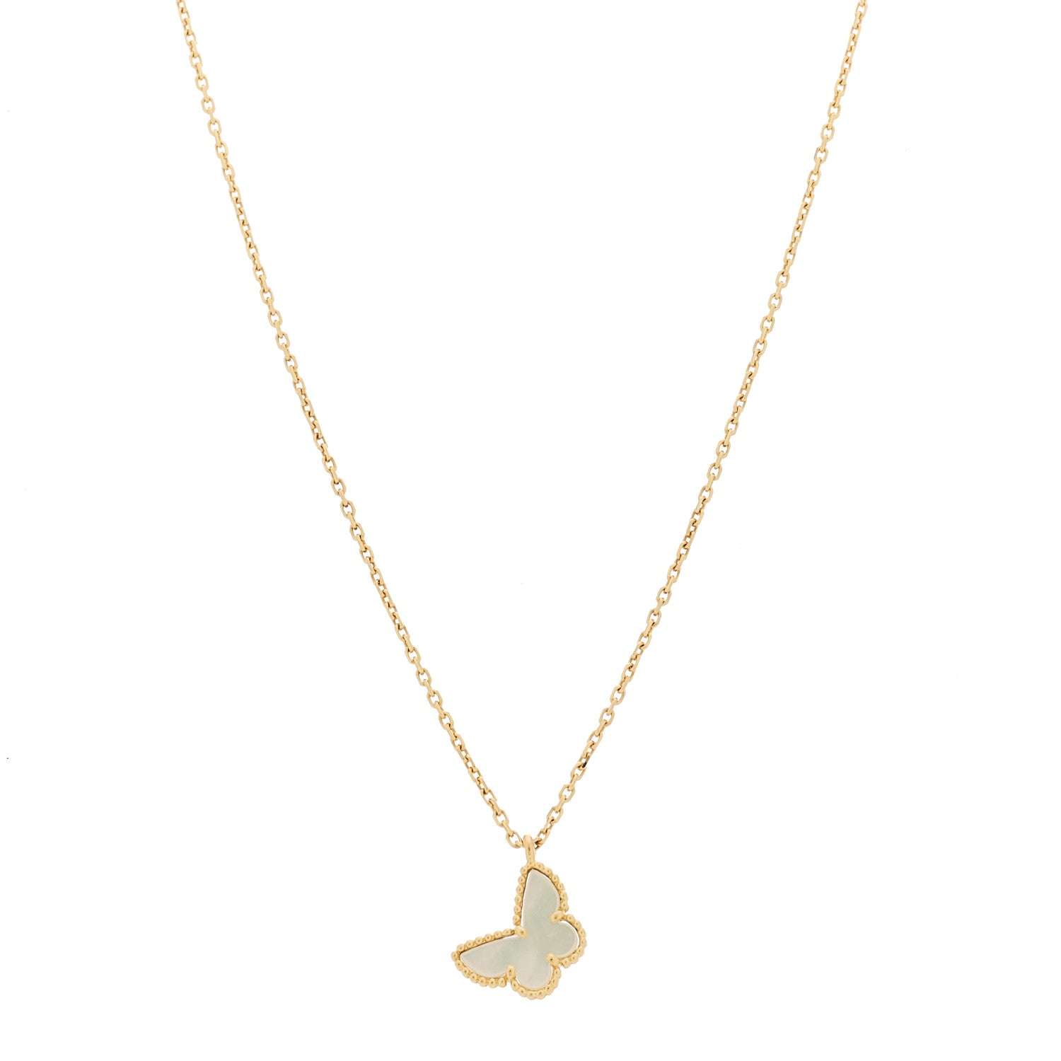 Van Cleef & Arpels 18K Yellow Gold Mother of Pearl Sweet Alhambra Butterfly Pendant Necklace 1 of 6