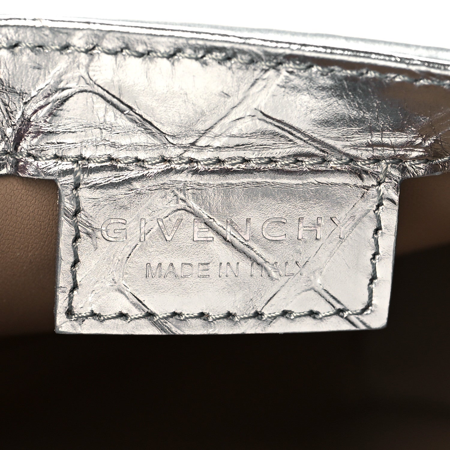 Givenchy Metallic Calfskin Croc Embossed Small Cut Out Shoulder Bag Silver 6 of 10