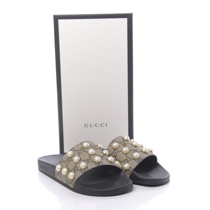 Gucci GG Supreme Monogram Pearls Slide Sandals 38 Beige 8 of 8