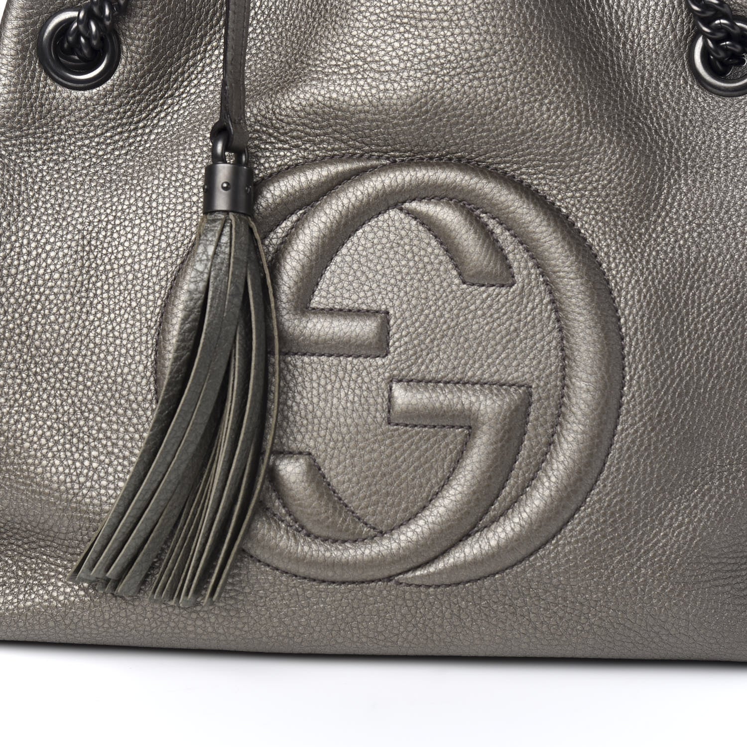Gucci Metallic Pebbled Calfskin Medium Soho Chain Shoulder Bag Sasso 10 of 10