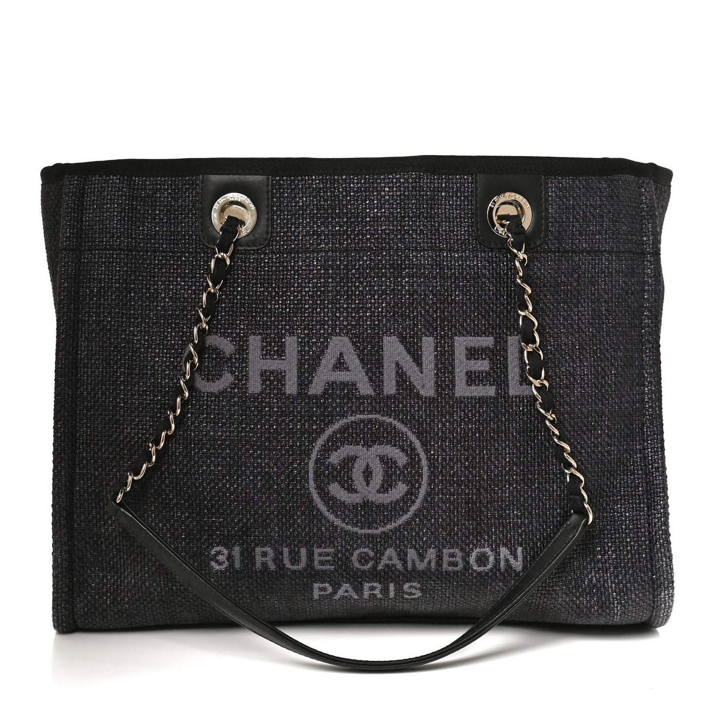 Woven Straw Raffia Small Deauville Tote Black