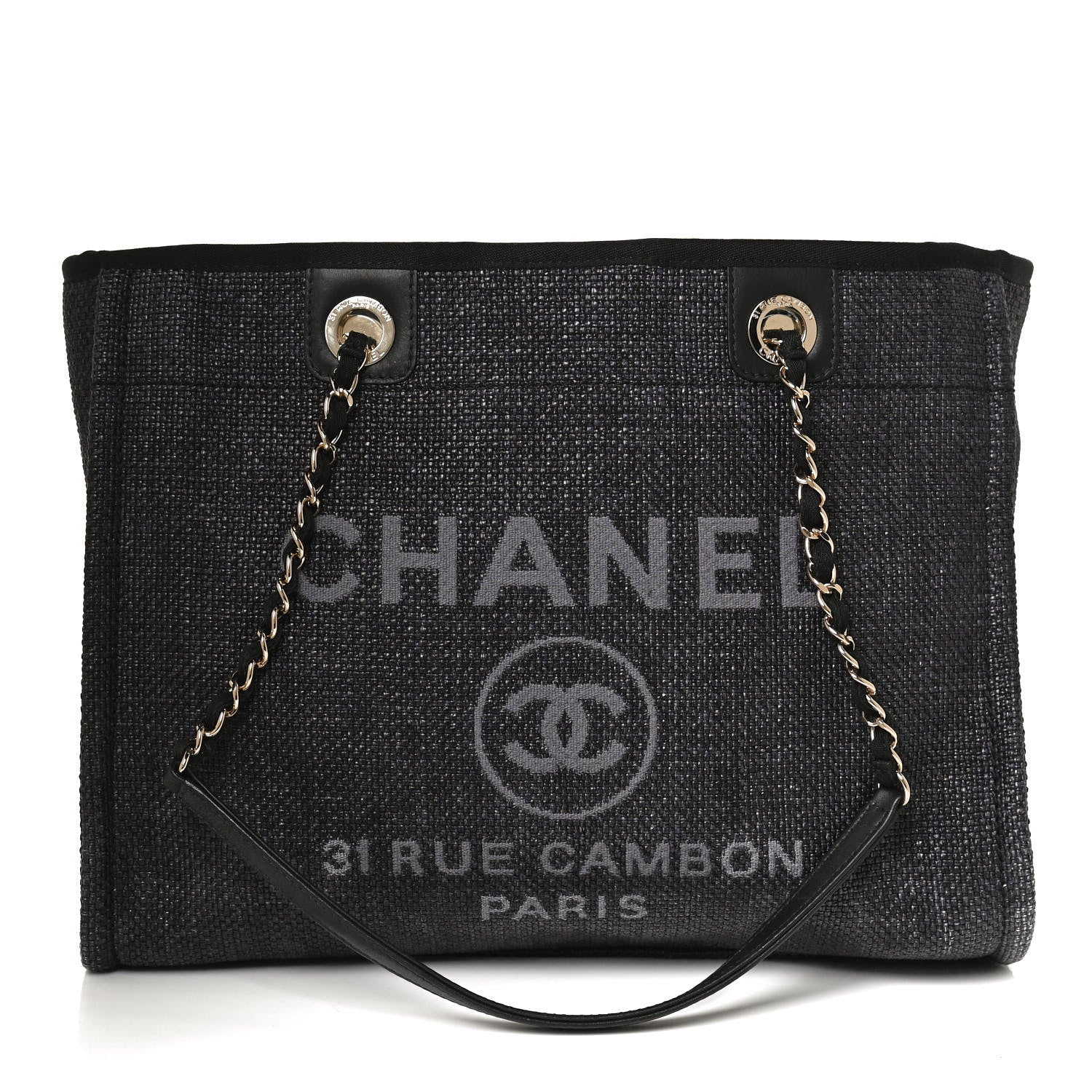 Chanel Woven Straw Raffia Small Deauville Tote Black 1 of 12