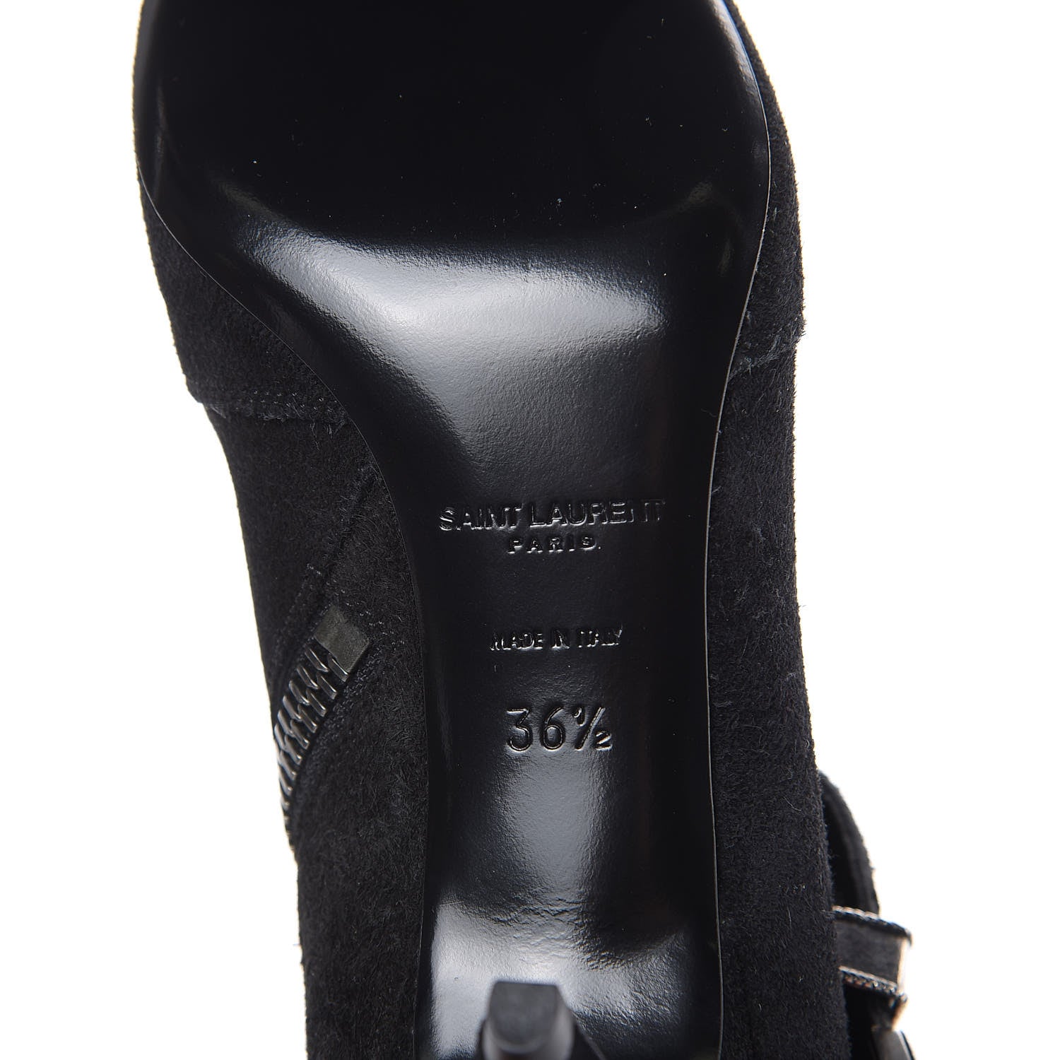 Saint Laurent Baby Wool Suede Charlotte Buckle 55 Booties 36.5 Black 6 of 7