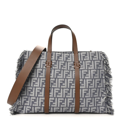 Fendi Denim Vitello King F is Fendi FF Embroidered Summer Tote Myrtle Dark Nut 1 of 10
