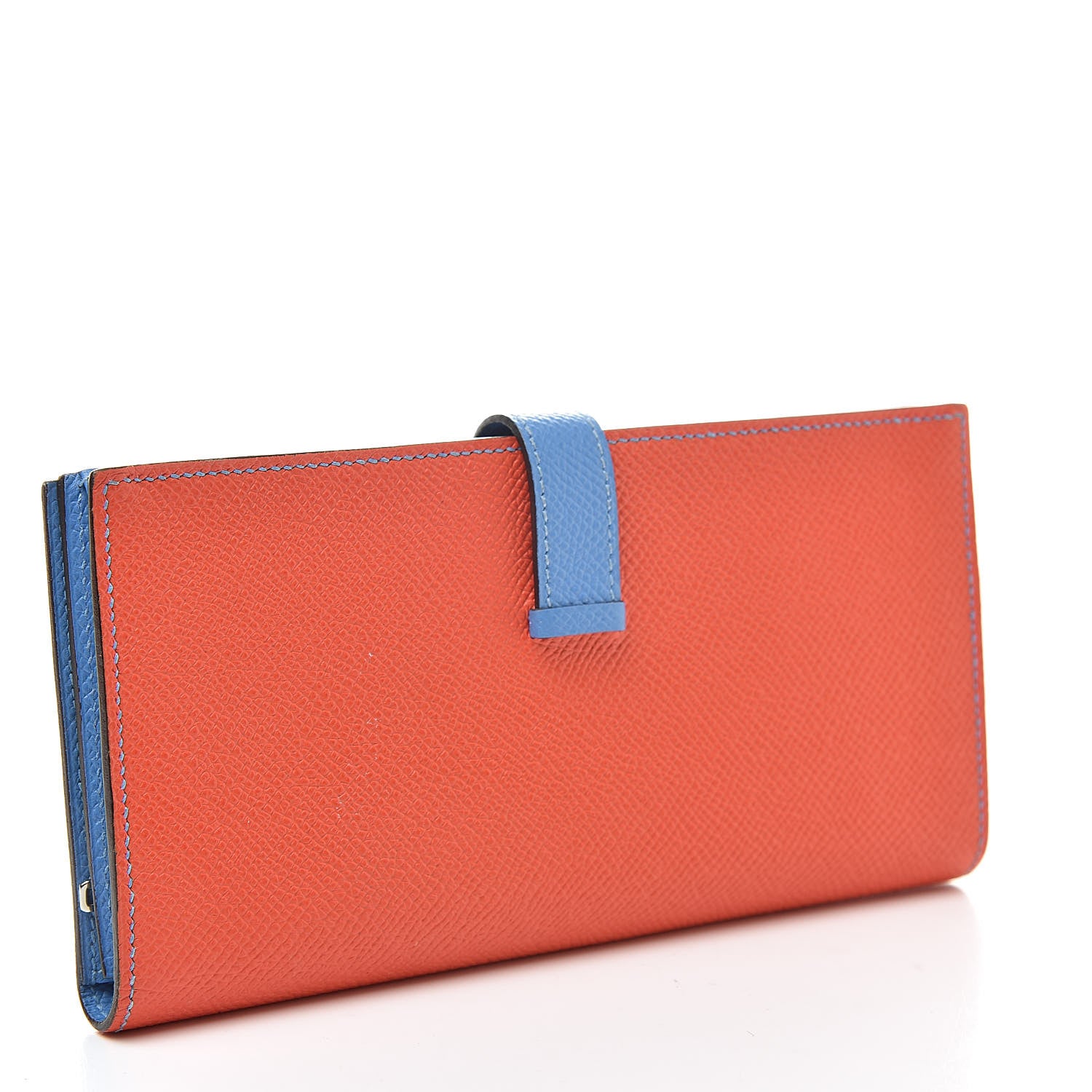 Hermes Epsom Bicolor Bearn Gusset Wallet Orange Poppy Bleu Paradis 3 of 8