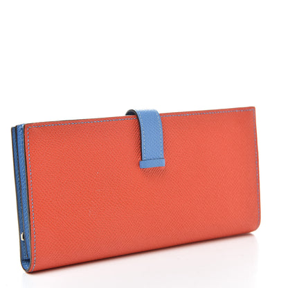 Hermes Epsom Bicolor Bearn Gusset Wallet Orange Poppy Bleu Paradis 3 of 8