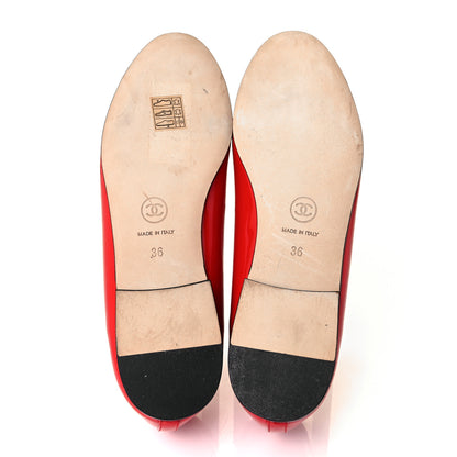 Chanel Patent Calfskin CC Cap Toe Ballerina Flats 36 Red 9 of 16