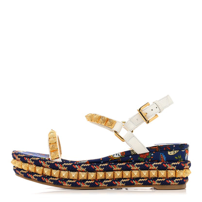 Christian Louboutin Nappa Soie Tattoo Pira Ryad 60 Platform Sandals 37 White Navy 1 of 8