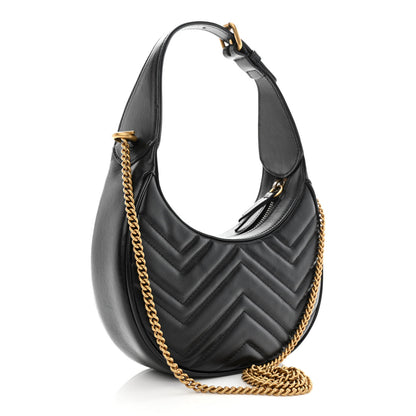 Gucci Calfskin Matelasse Chevron Mini GG Marmont Half Moon Hobo Black 3 of 10