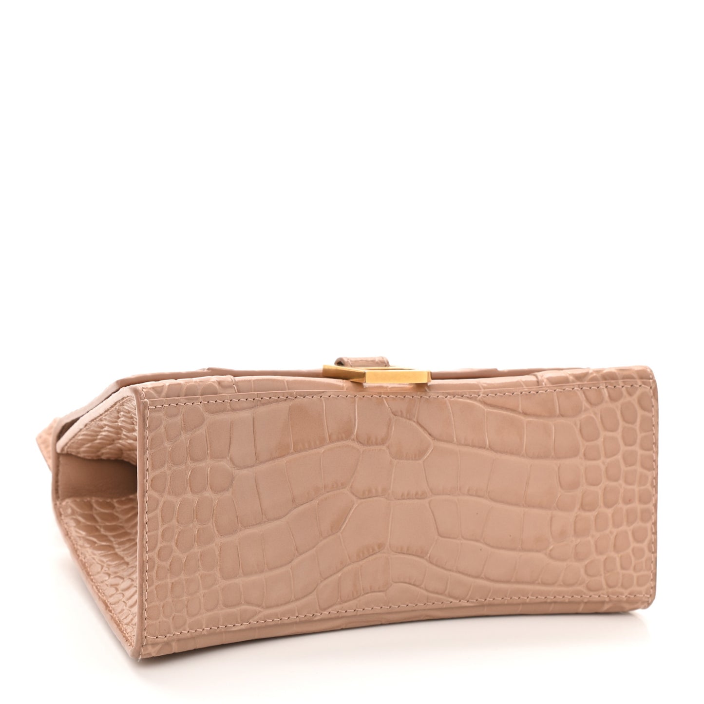 Shiny Calfskin Crocodile Embossed Small Hourglass Top Handle Bag Nude Beige