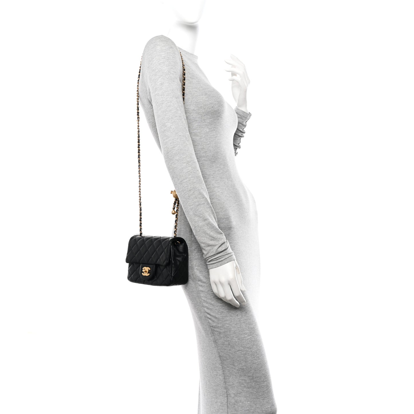 Lambskin Quilted Mini Pearl Crush Flap Black