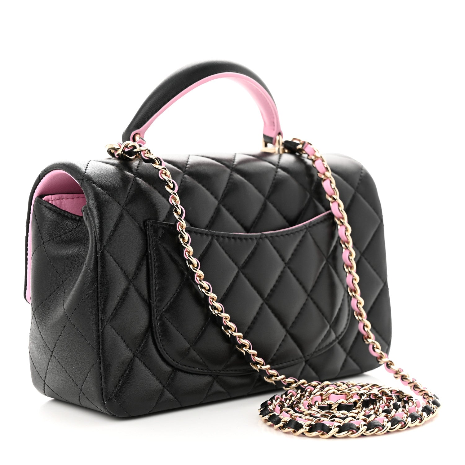 Chanel Lambskin Quilted Bi-Color Mini Top Handle Rectangular Flap Black Lilac 3 of 12