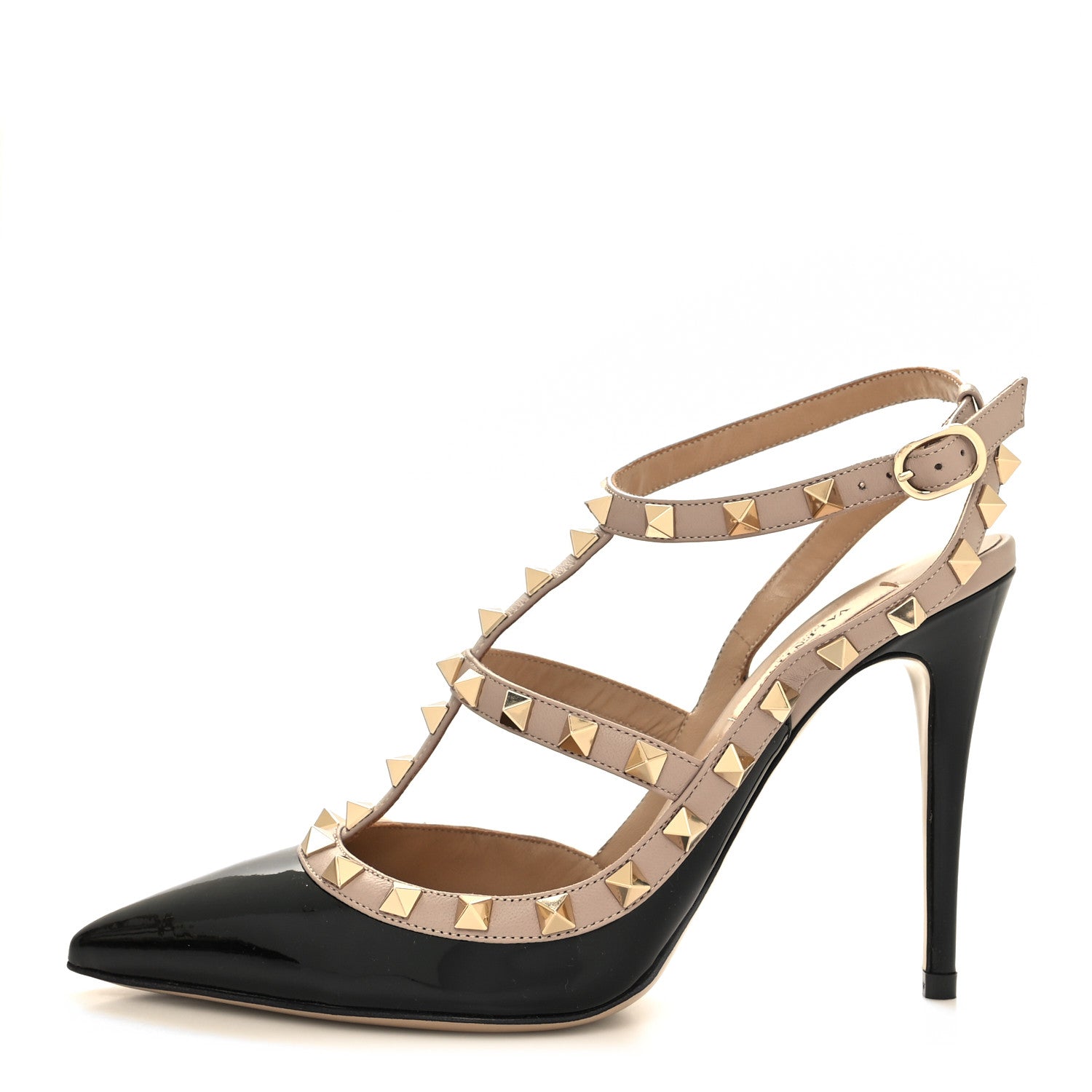 Valentino Garavani Patent Nappa Rockstud Ankle Strap 100mm Pumps 38 Black Poudre 1 of 9