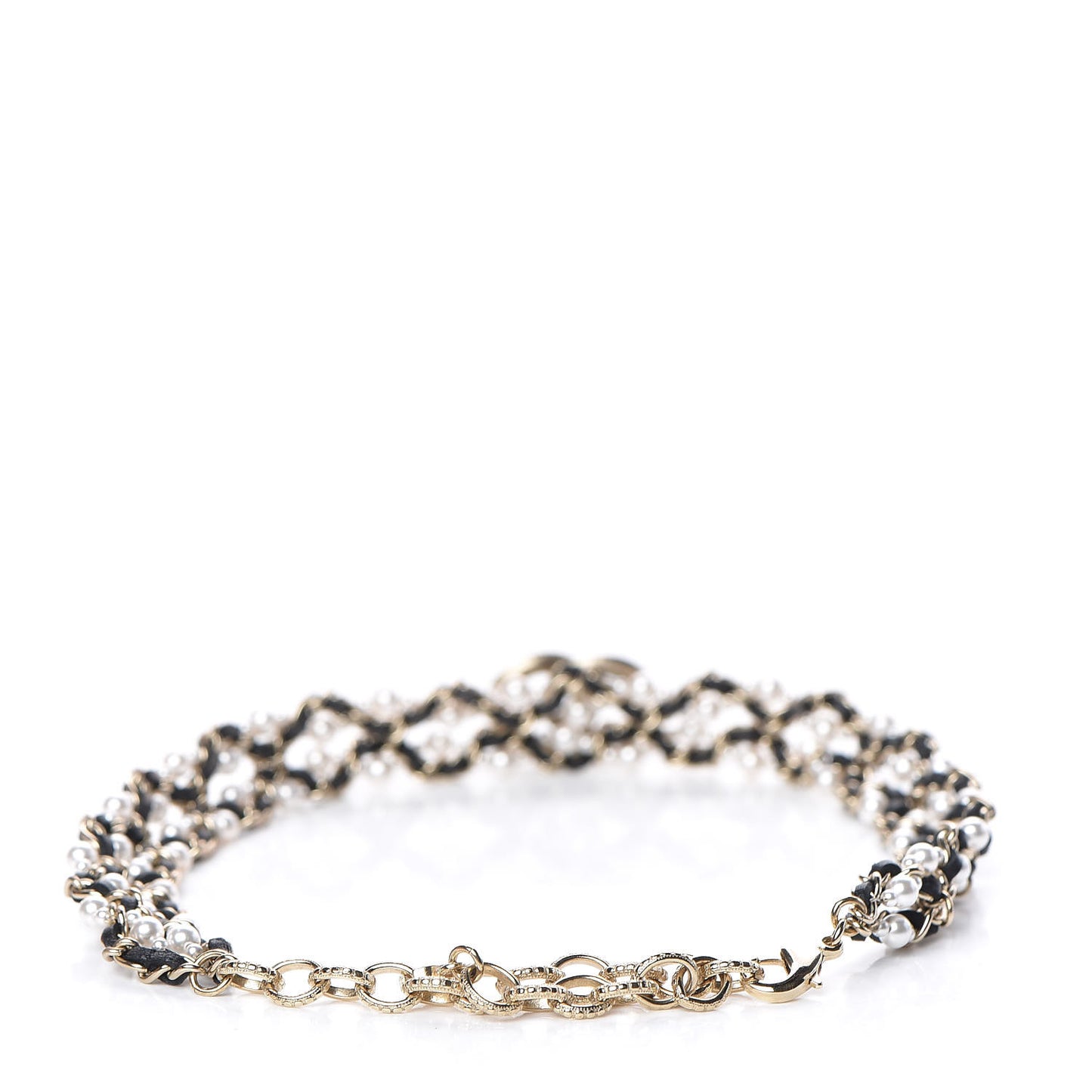 Pearl Lambskin CC Chain Twist Choker Necklace Black Gold