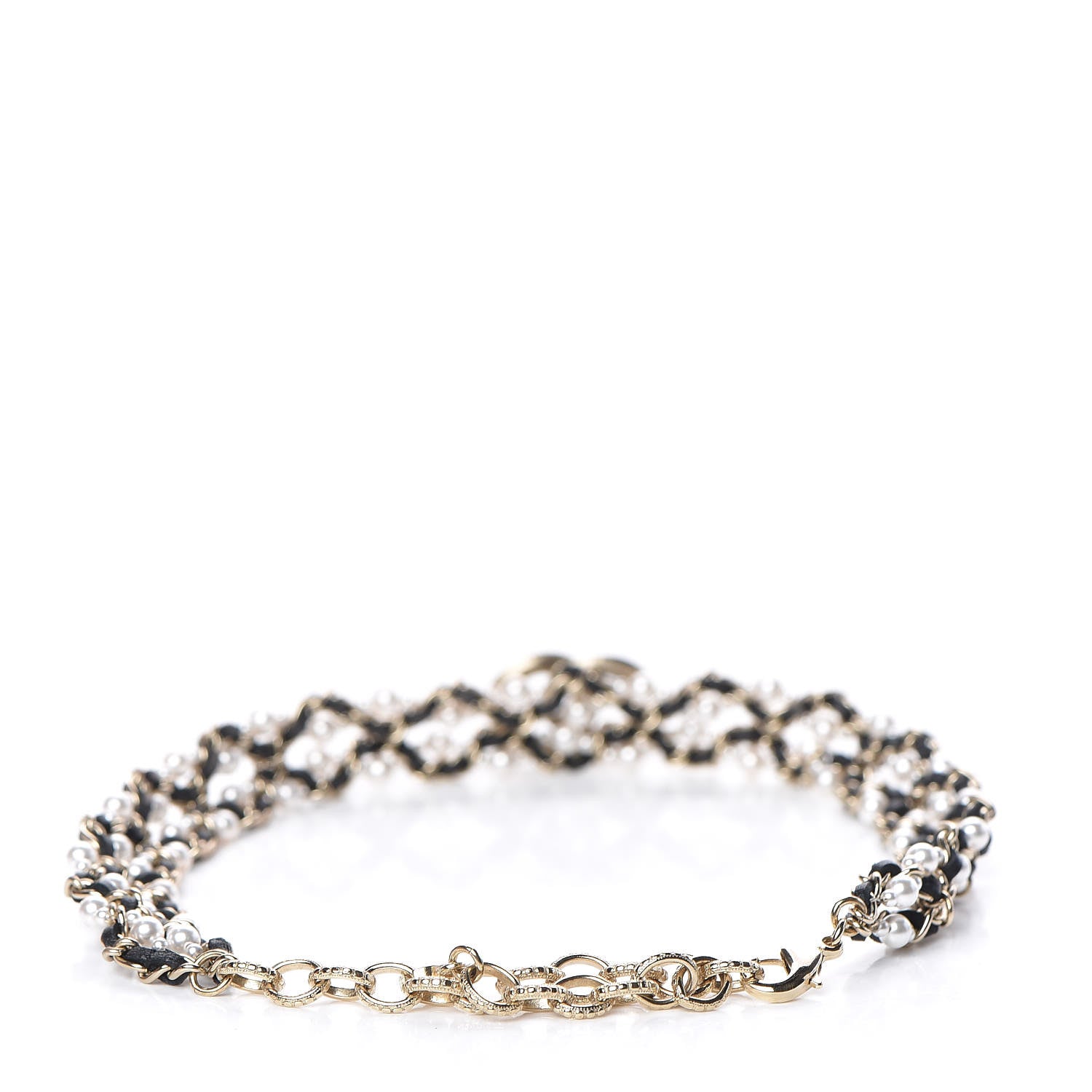 Chanel Pearl Lambskin CC Chain Twist Choker Necklace Black Gold 3 of 5