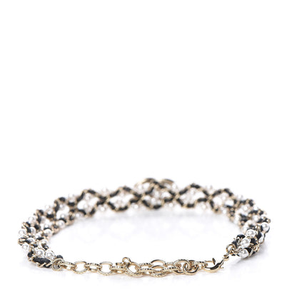 Chanel Pearl Lambskin CC Chain Twist Choker Necklace Black Gold 3 of 5