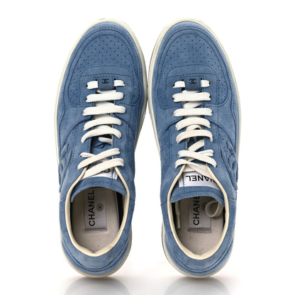 Chanel Suede Calfskin Womens CC Sneakers 40 Blue 2 of 10