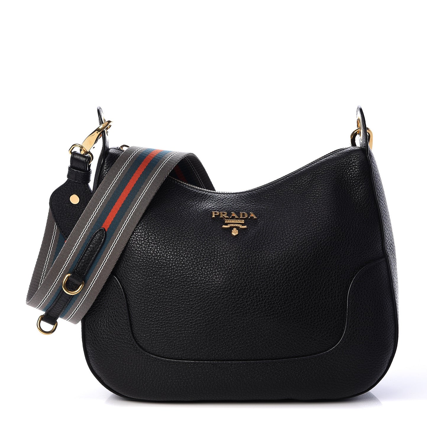 Vitello Daino Zippered Messenger Hobo Black