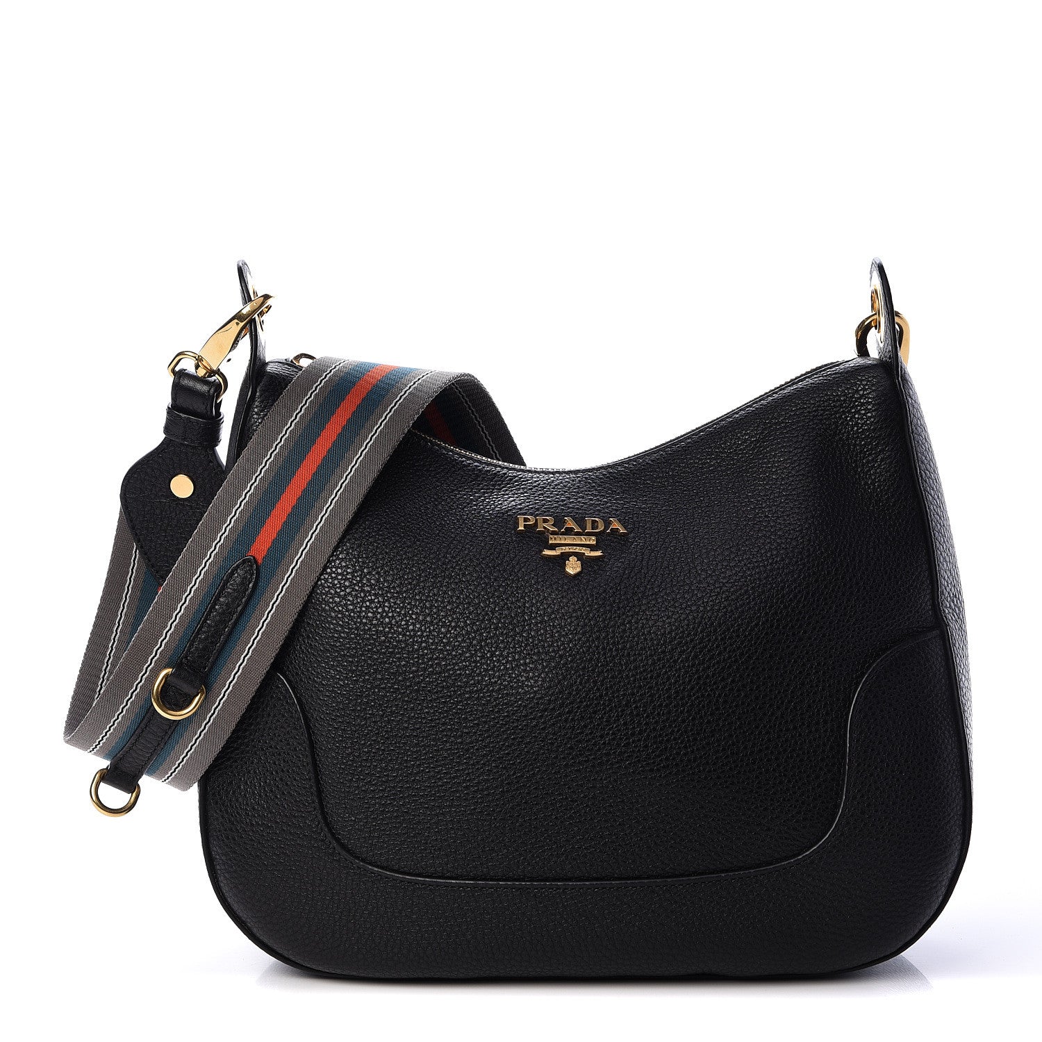 Prada Vitello Daino Zippered Messenger Hobo Black 1 of 10
