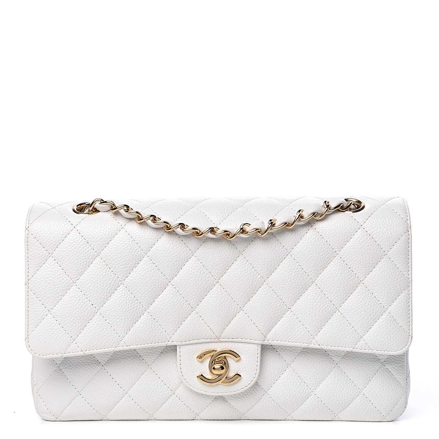 Caviar Quilted Medium Double Flap White