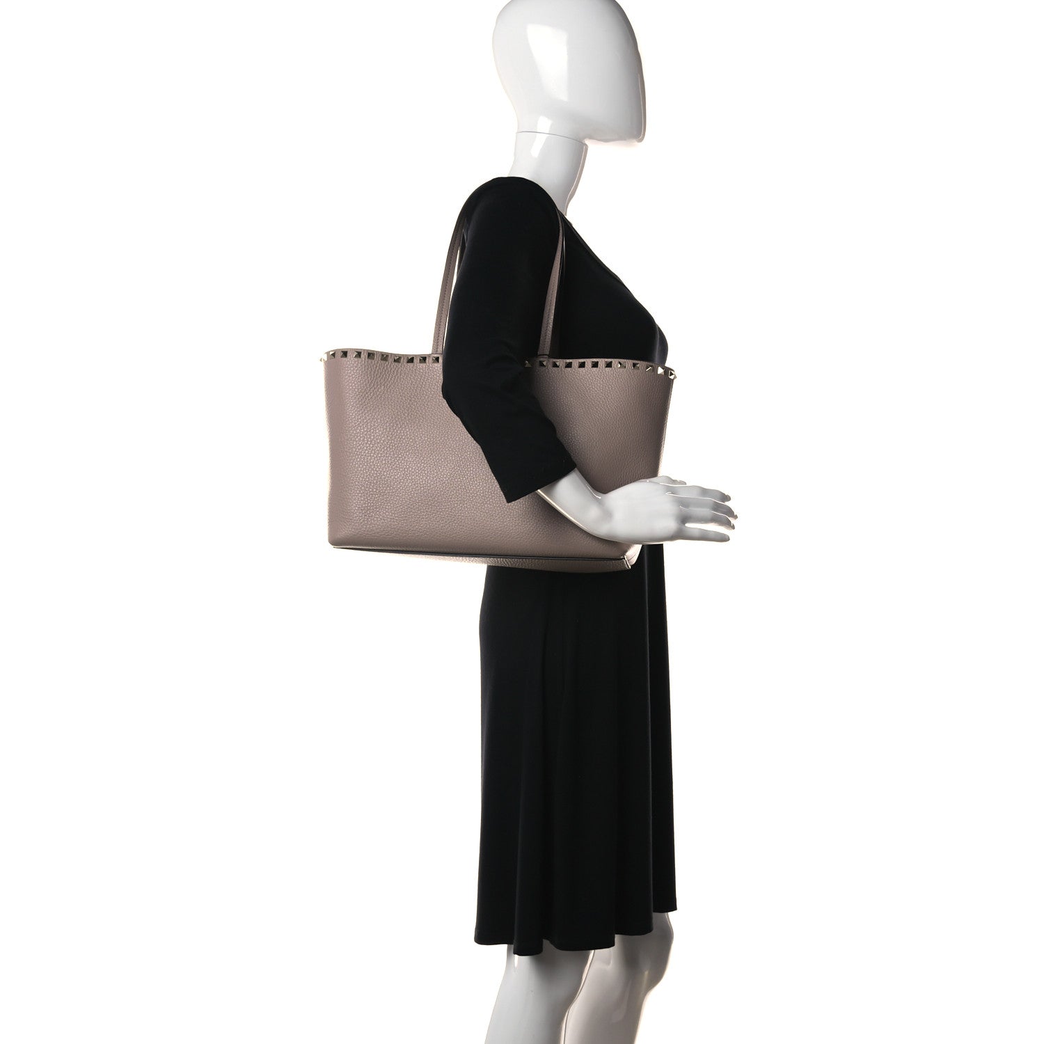 Valentino Garavani Grained Calfskin Small Rockstud Shoulder Tote Poudre 3 of 15