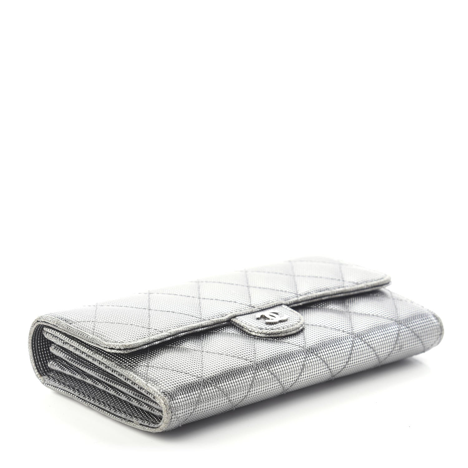 Chanel Metallic Calfskin Quilted Pixel Effect Large Flap Wallet Silver 3 of 6