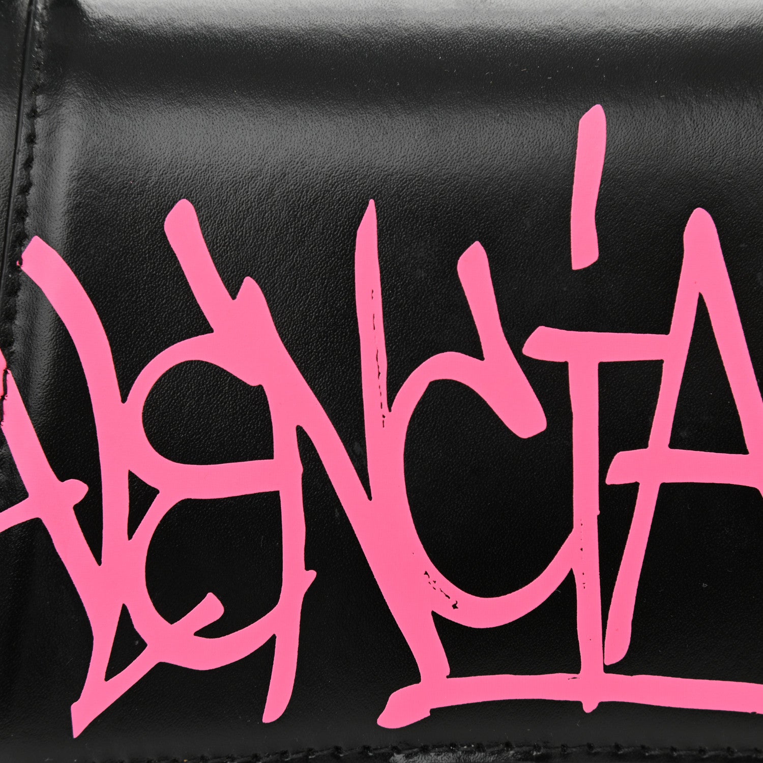 Balenciaga Shiny Box Calfskin Graffiti Logo Small Hourglass Top Handle Bag Black Pink 11 of 11