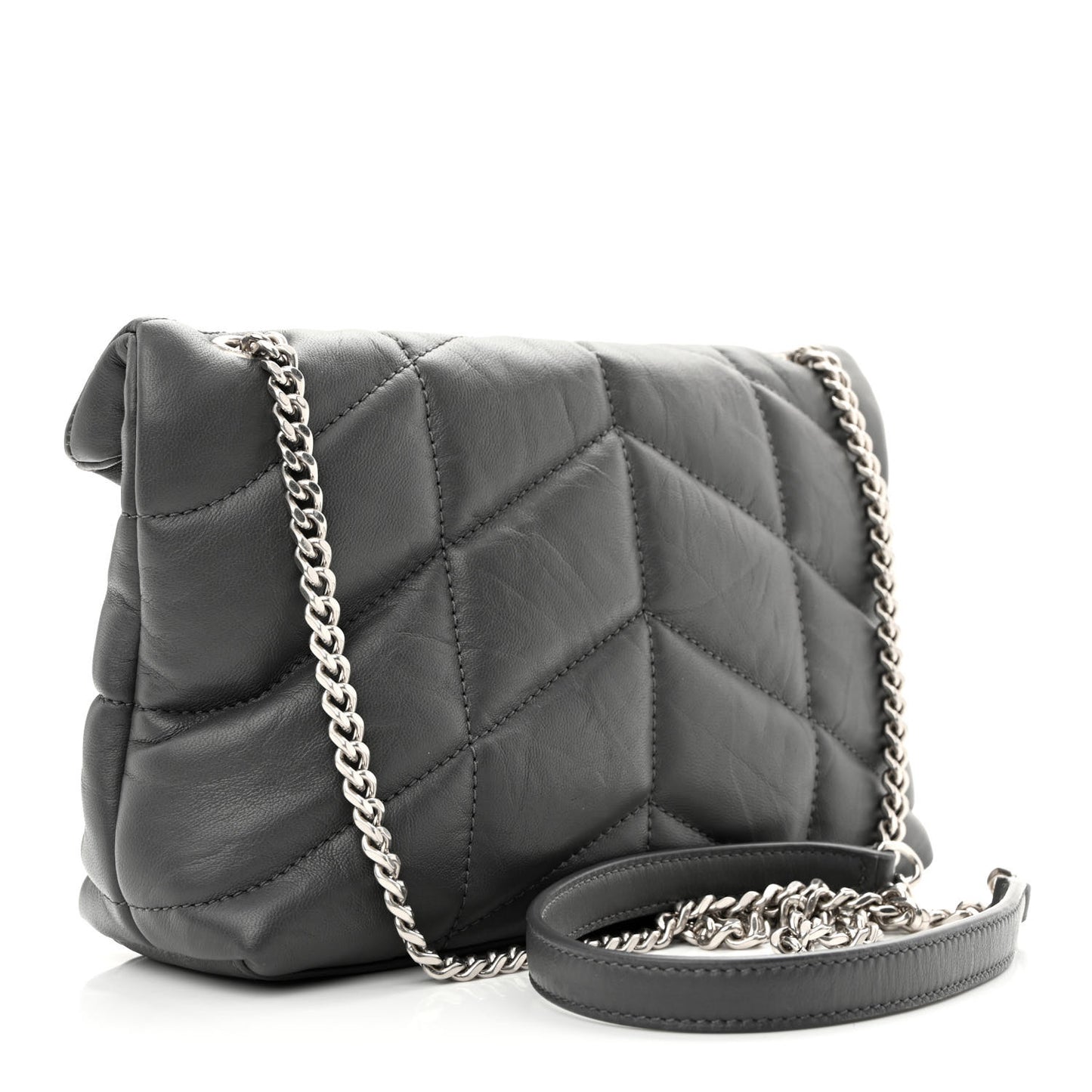 Lambskin Quilted Toy Loulou Puffer Monogram Chain Satchel Storm