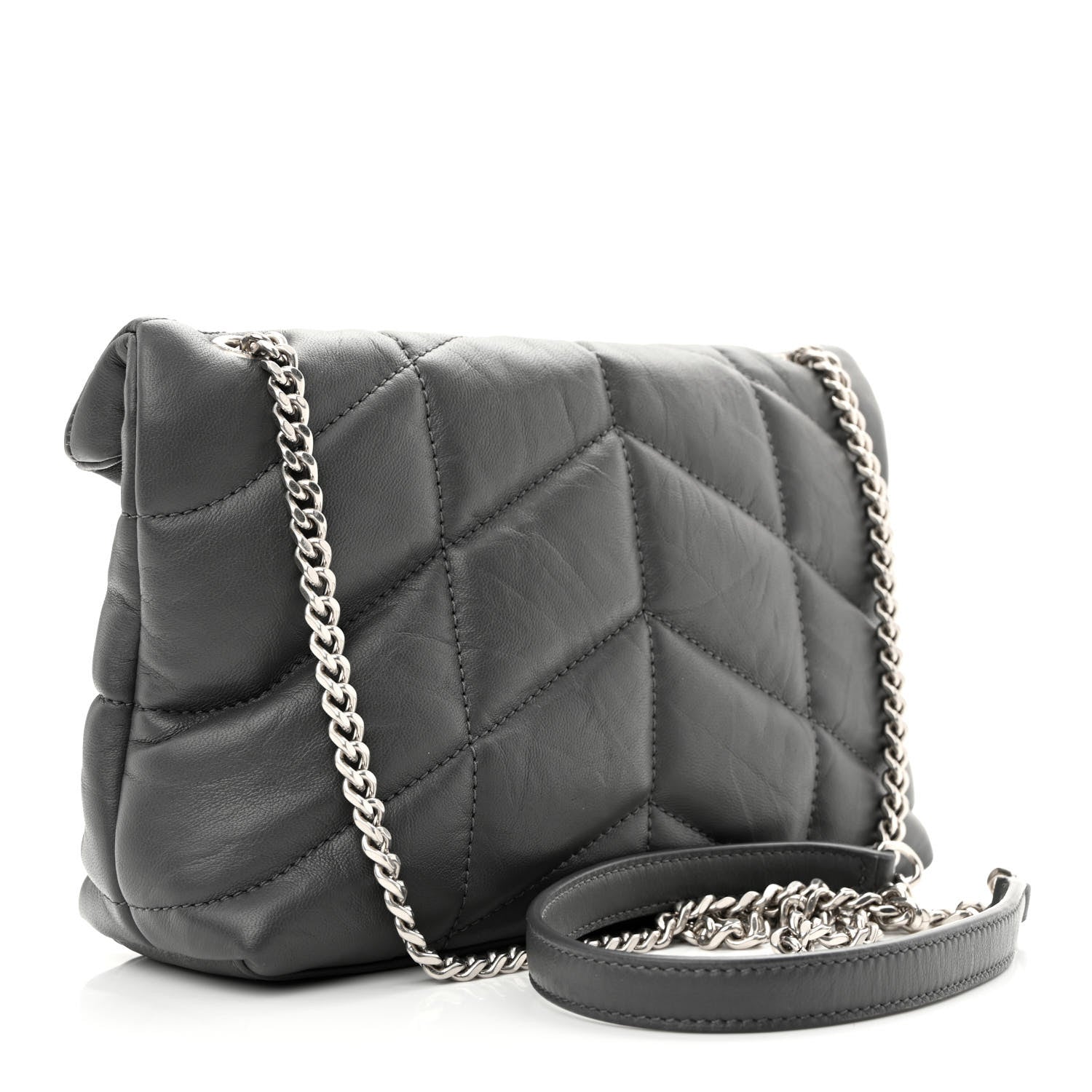 Saint Laurent Lambskin Quilted Toy Loulou Puffer Monogram Chain Satchel Storm 3 of 11