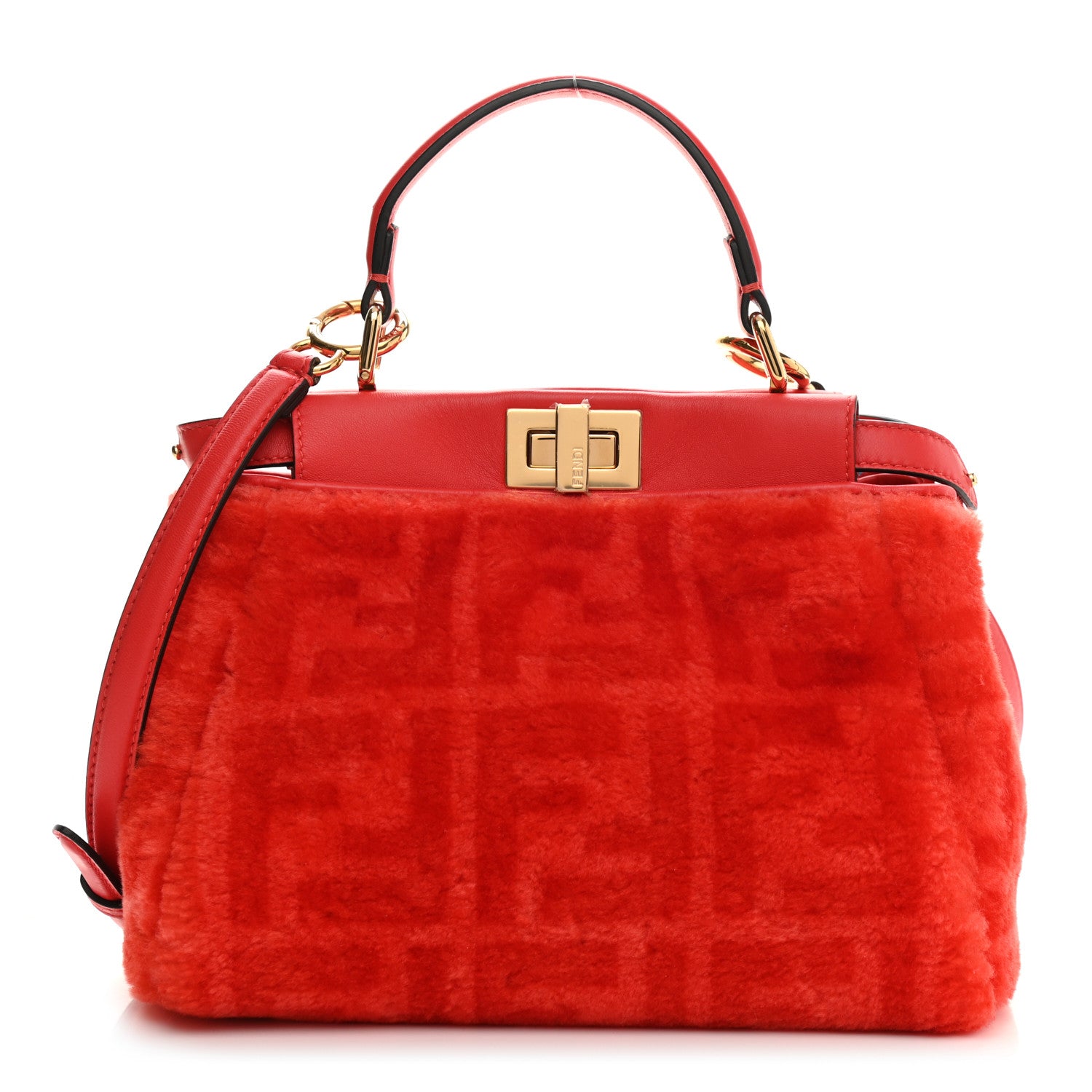 Fendi Shearling Nappa Macro FF 1974 Mini Peekaboo Iconic Satchel Tulipano Georgia Poppy 1 of 9