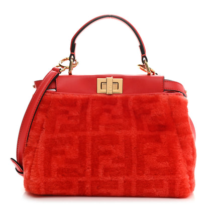 Fendi Shearling Nappa Macro FF 1974 Mini Peekaboo Iconic Satchel Tulipano Georgia Poppy 1 of 9