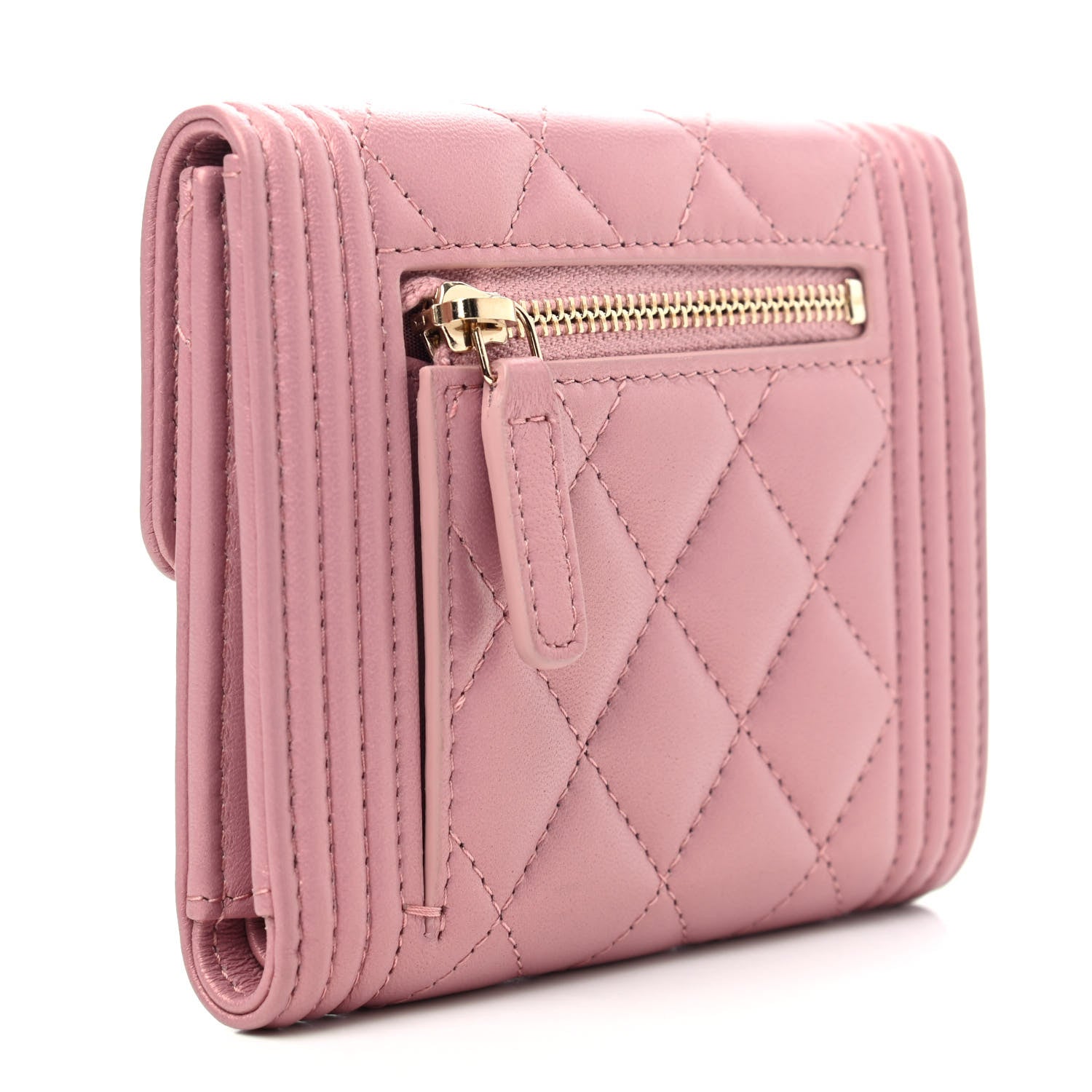 Chanel Metallic Lambskin Quilted Compact Boy Wallet Pink 2 of 4