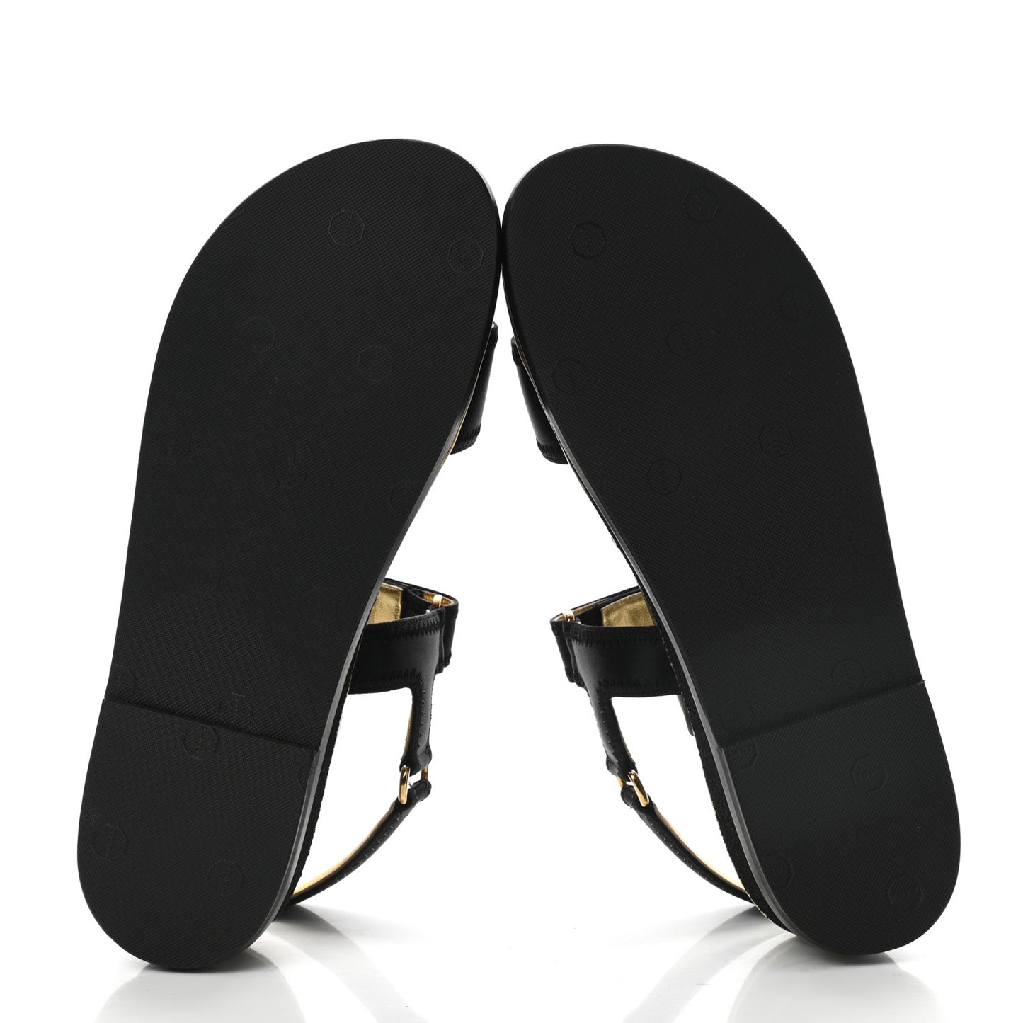Satin CC Flat Sandals 39 Black Gold