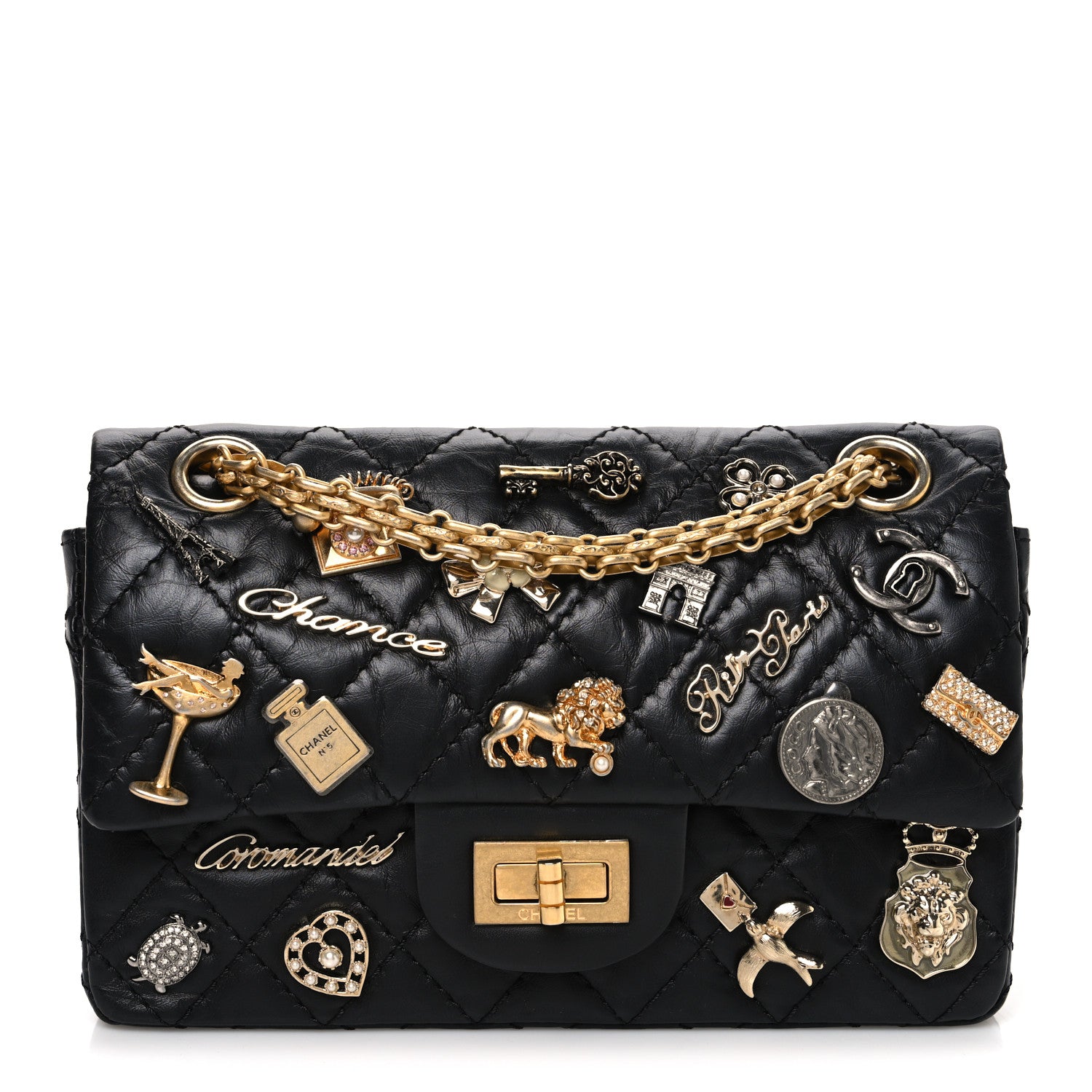 Chanel Aged Calfskin Lucky Charms 2.55 Reissue 224 Flap Black 1 of 10