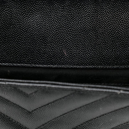Saint Laurent Grain De Poudre Matelasse Chevron Large Monogram Satchel Black 13 of 20