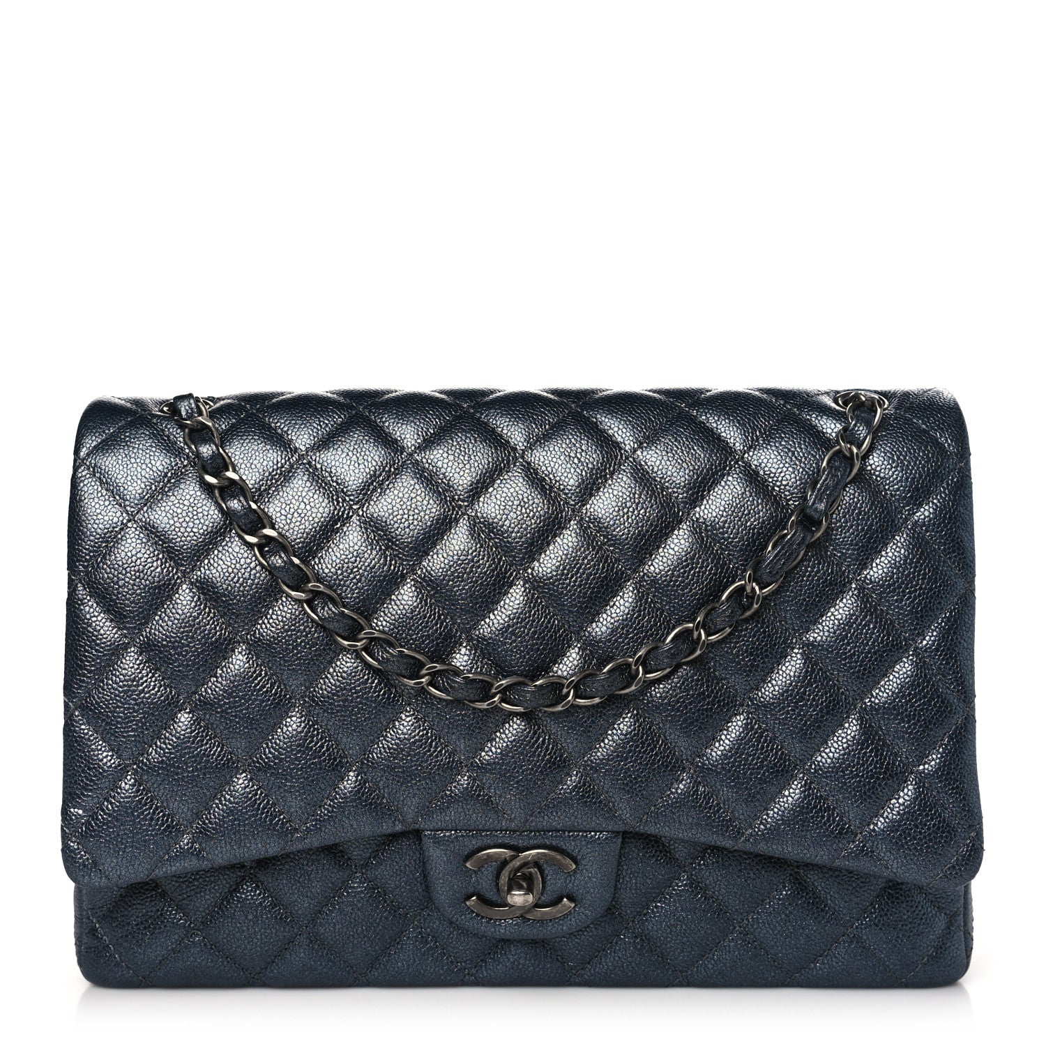 Chanel Metallic Caviar Quilted Maxi Double Flap Charcoal 1 of 11