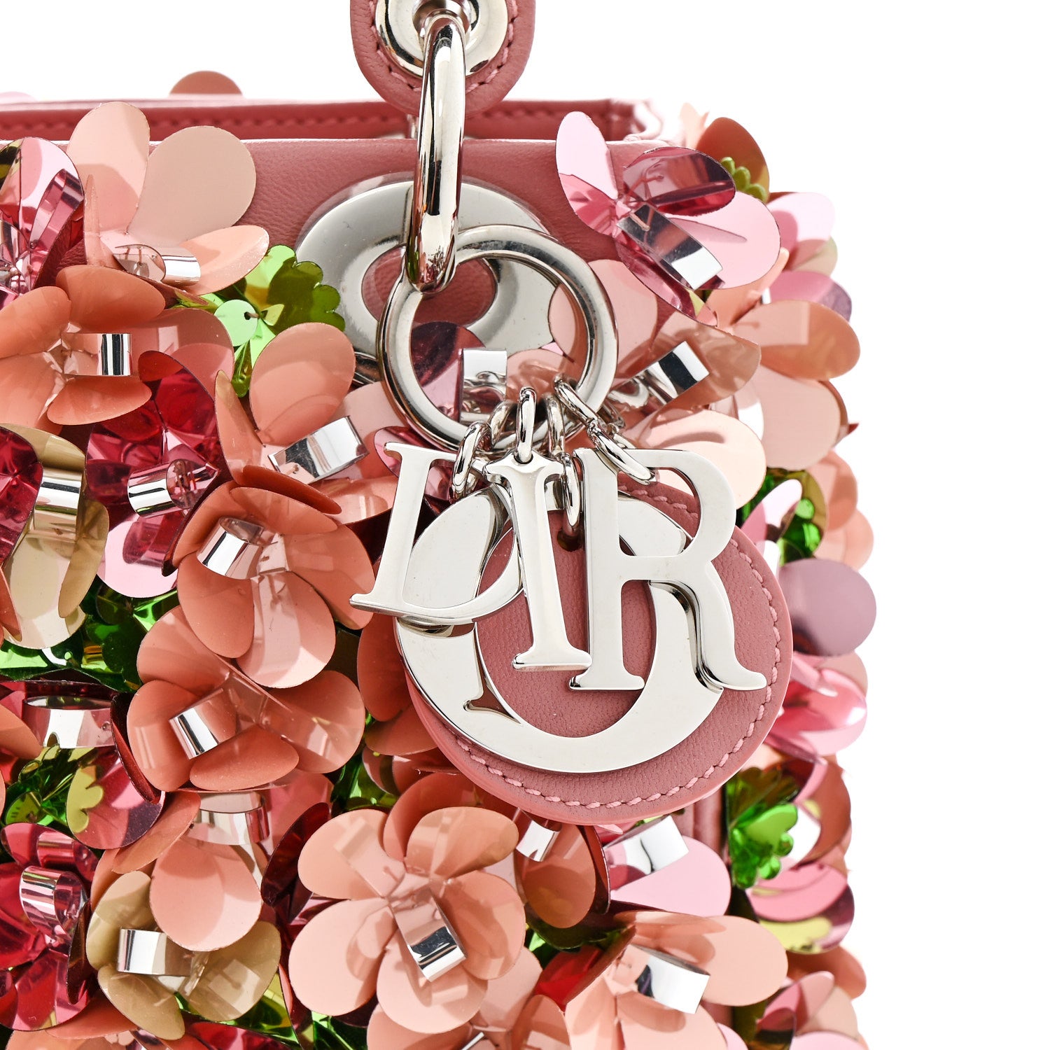 Christian Dior Calfskin Flower Charm Embellished Mini Lady Dior