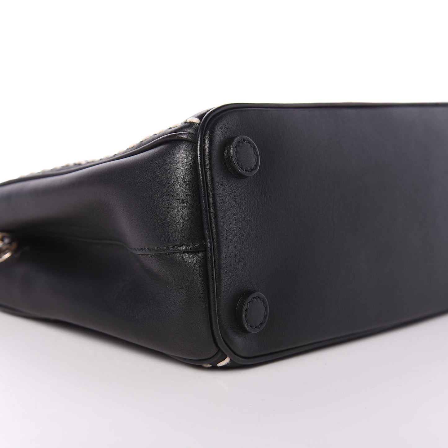 City Calf Mini Hand Stitched Galleria Double Zip Tote Black