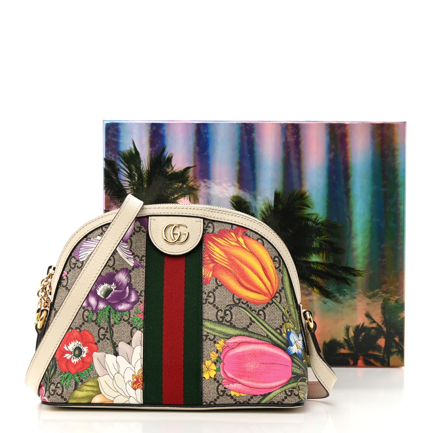 Gucci GG Supreme Monogram Flora Web GG Small Ophidia Dome Shoulder Bag White 14 of 14