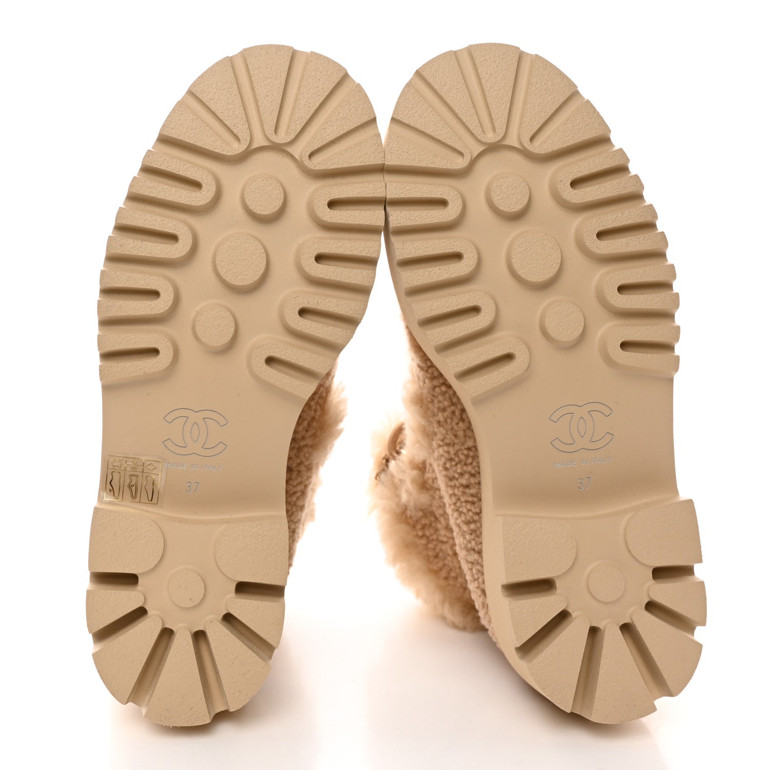 Chanel Shearling Sheepskin Lambskin Ankle Boots 37 Light Beige 5 of 9