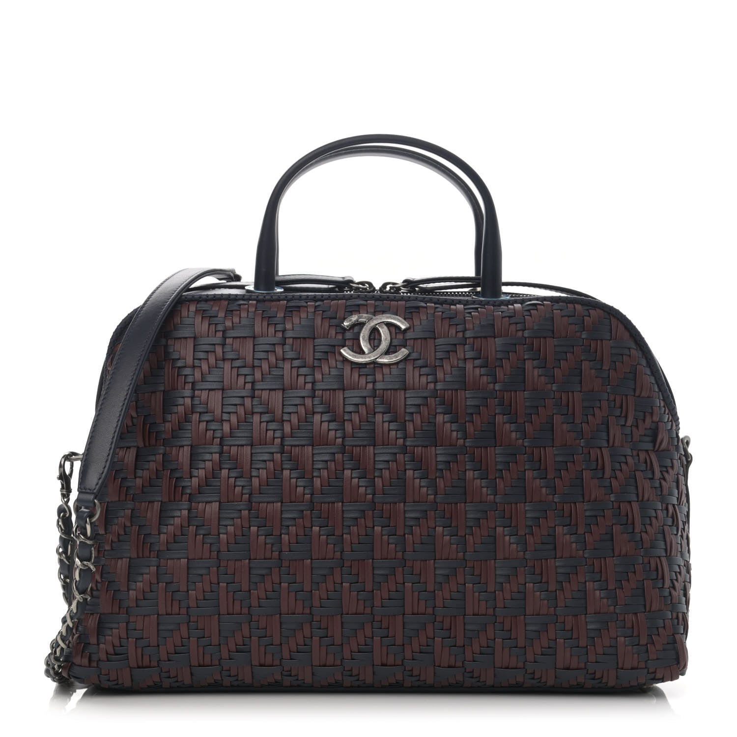 Chanel Calfskin Woven Bowling Bag Navy Blue 1 of 11