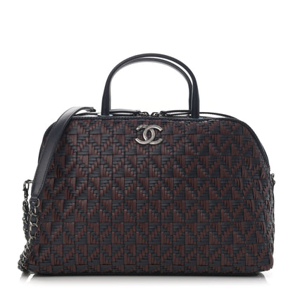 Chanel Calfskin Woven Bowling Bag Navy Blue 1 of 11