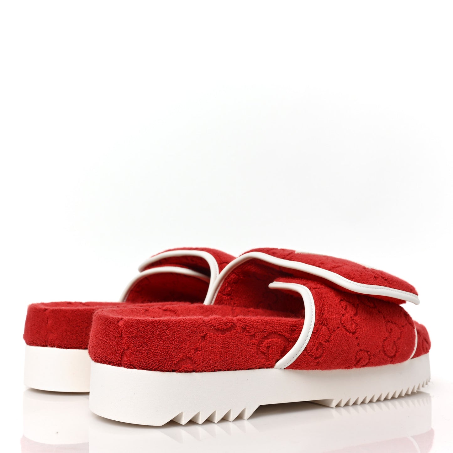 X ADIDAS Terry Cloth Trefoil GG Monogram Mens Platform Sandals 9 Maple Red Off White