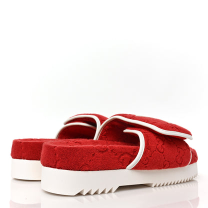 Gucci X ADIDAS Terry Cloth Trefoil GG Monogram Mens Platform Sandals 9 Maple Red Off White 4 of 8
