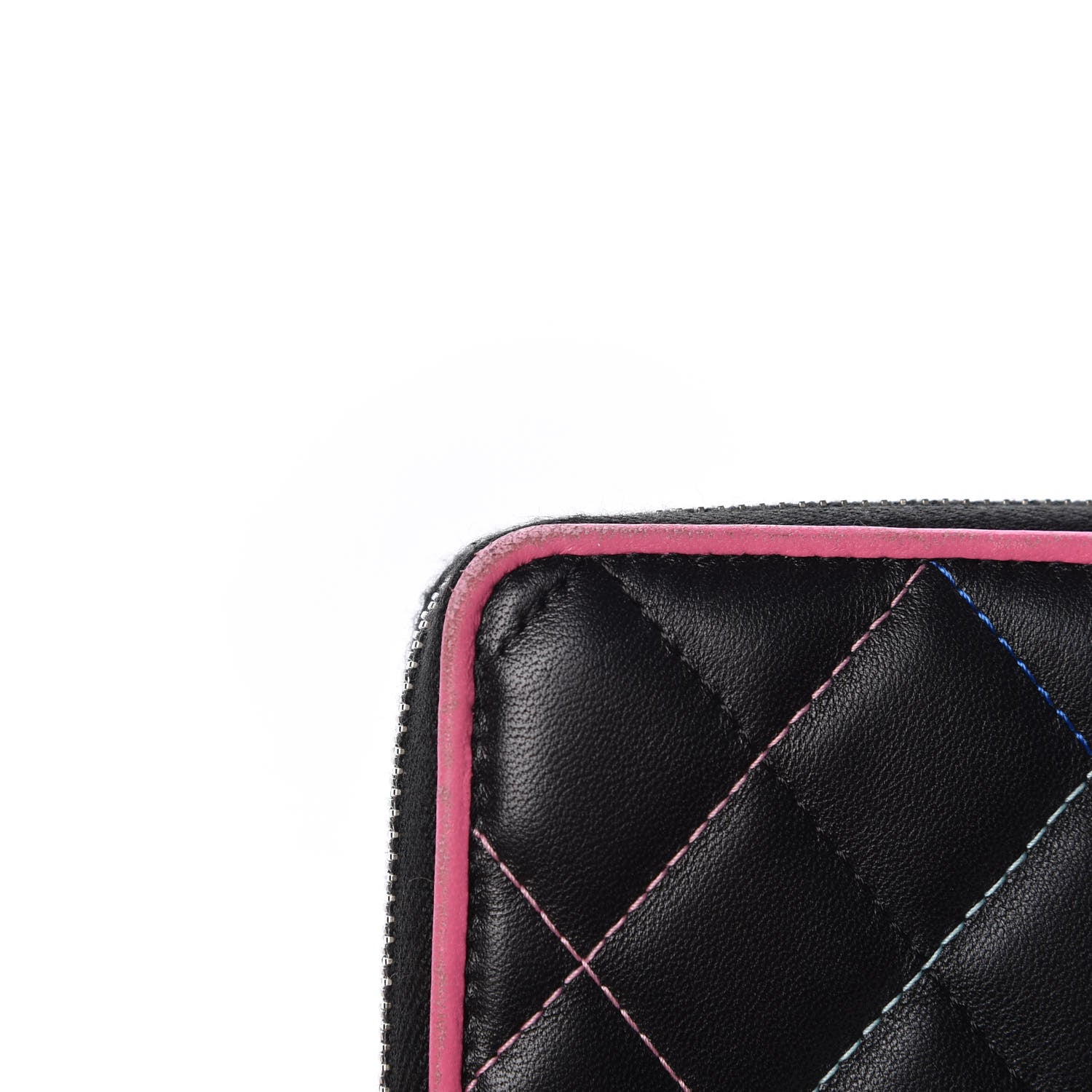 Chanel Lambskin Quilted Small Gusset Zip Around Wallet Black Pink Light Blue 12 of 15