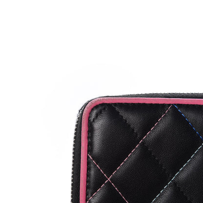 Chanel Lambskin Quilted Small Gusset Zip Around Wallet Black Pink Light Blue 12 of 15