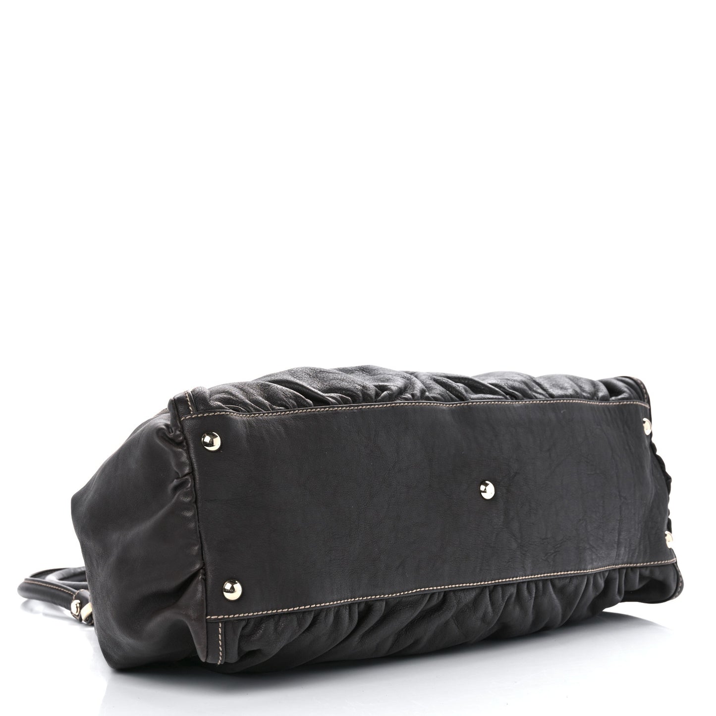 Calfskin Large D Gold Ring Shoulder Bag Chocolate