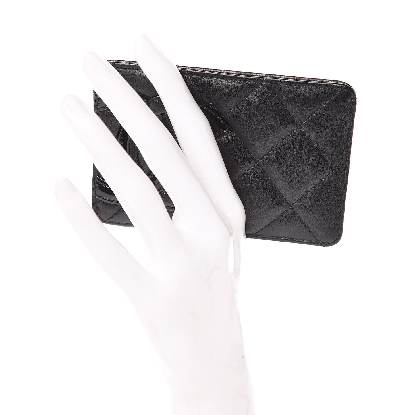 Calfskin Quilted Cambon Card Holder Black