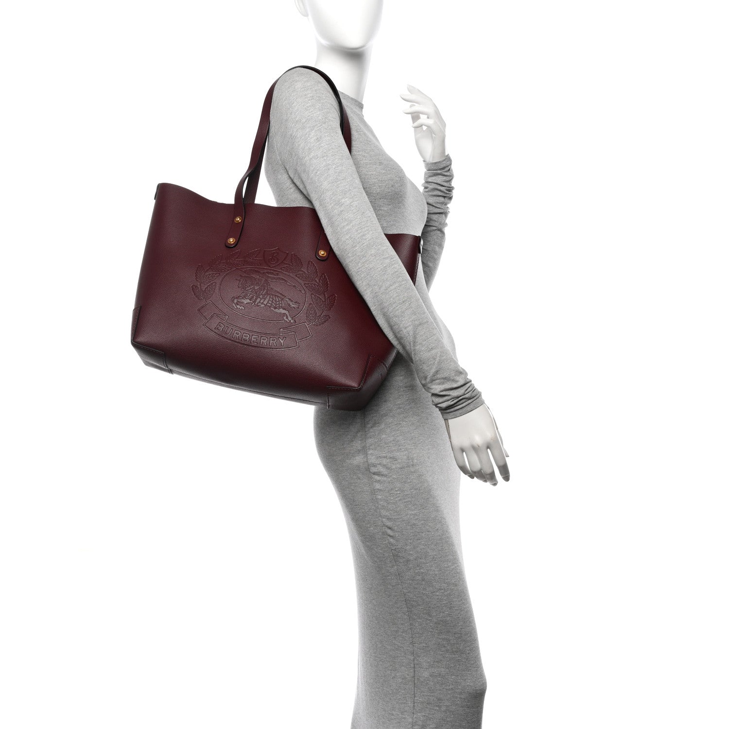Burberry Calfskin Crest Embossed Small Tote Burgundy 2 of 9