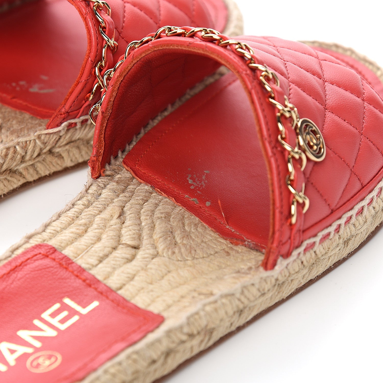 Chanel Lambskin Quilted CC Espadrille Slip On Sandals 37 Red 7 of 12